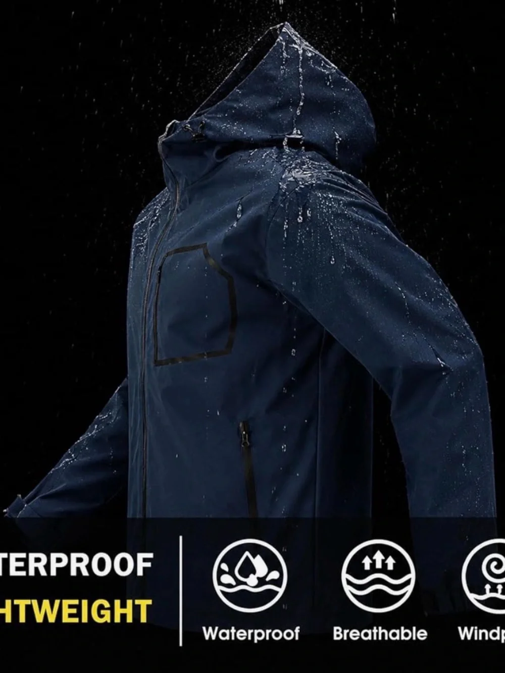 Mens (L) Lightweight Hooded Windbreaker Waterproof Rain Jacket Hiking